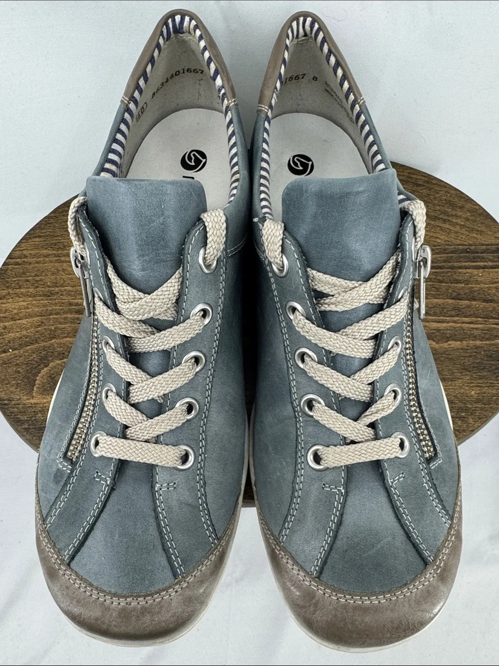Remonte Womens R3408-15 Pale Blue Denim Leather Lace-up Sneakers, sz 40